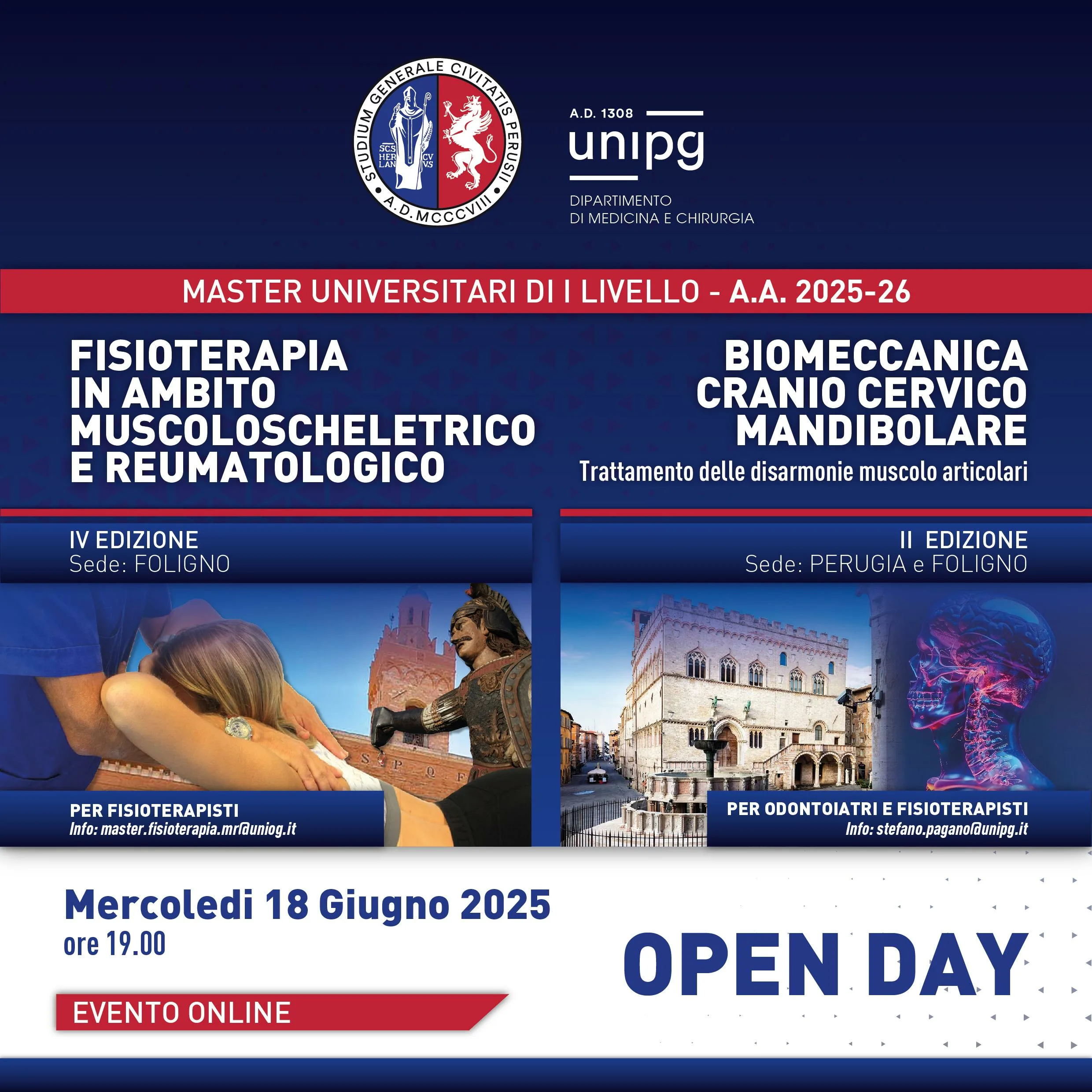 OPEN DAY MASTER UNIVERSITARI DI I LIVELLO - A.A. 2025-26 - Fisioterapia in ambito Muscoloscheletrico e Reumatologico